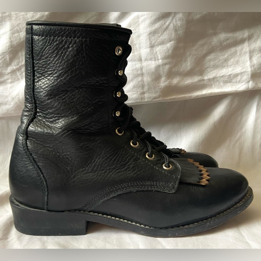 Laredo Women's Black Leather Lace Up Roper Style Western Ankle Boots 8.5M - Picture 4 of 6